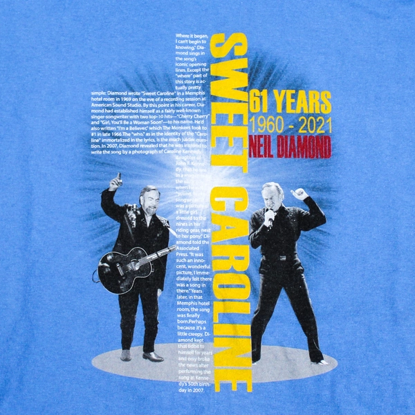 Hanes Neil Diamond 61 Years Graphic T-shirt Light Blue Size M Vintage