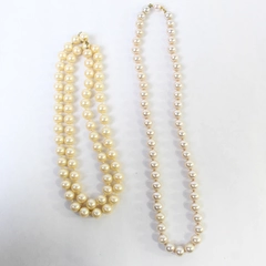 Lot of 2 Vintage Cream & Pink Faux Pearl Necklaces, Gold Tone Clasp