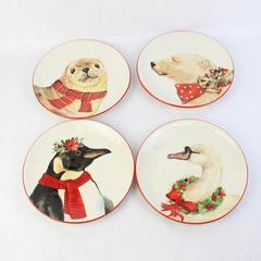 Set Of 4 Pier 1 Stoneware Plates Polar Bear Seal Swan Penguin 8.5 Inch