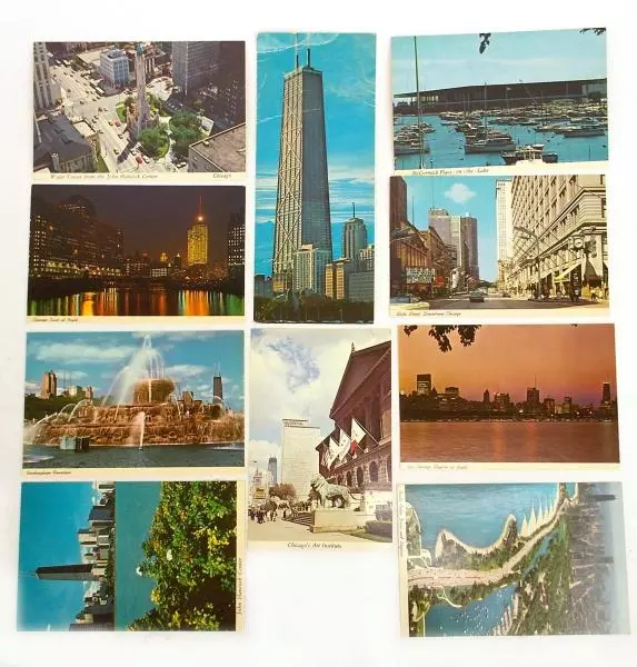 Vtg 17pc Lot Chicago Postcards Fountain Skyline Museums Art Landmarks 60s - 70s