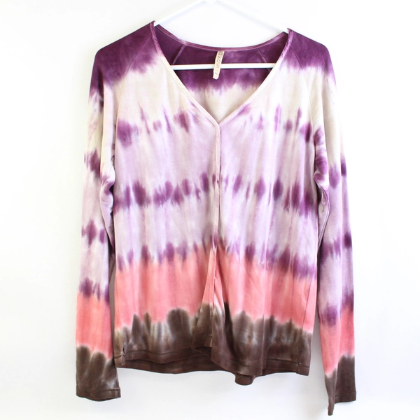 XCVI Purple Pink & Brown Long-Sleeved Tie-Dye Top Women's Size PS