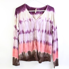 XCVI Purple Pink & Brown Long-Sleeved Tie-Dye Top Women's Size PS