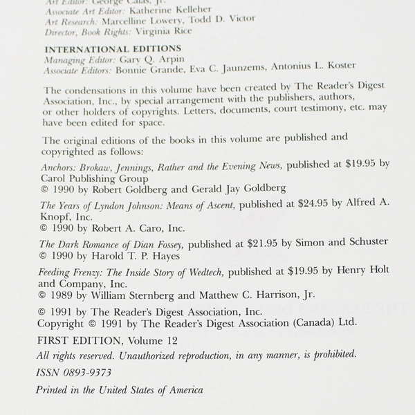 Reader's Digest Condensed Today's Best Nonfiction 1991 Vol 12 Hardcover DJ