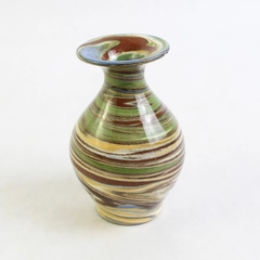 Vintage Desert Sands Pottery Ceramic Bud Vase Brown Green Blue Gold White Swirl 