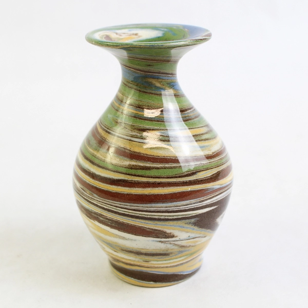Vintage Desert Sands Pottery Ceramic Bud Vase Brown Green Blue Gold White Swirl 