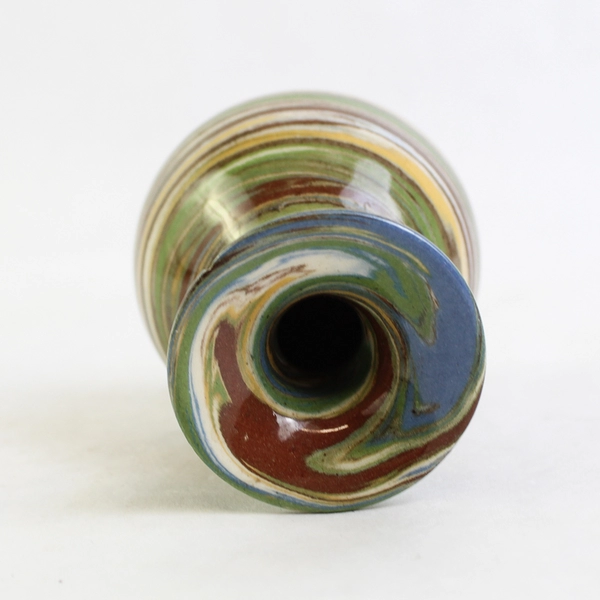 Vintage Desert Sands Pottery Ceramic Bud Vase Brown Green Blue Gold White Swirl 