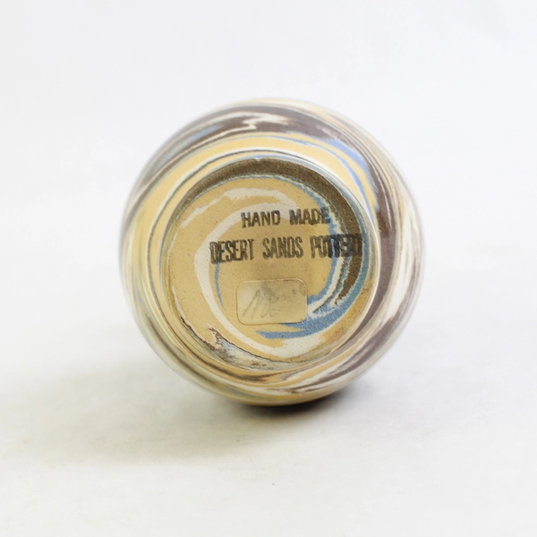 Vintage Desert Sands Pottery Ceramic Bud Vase Brown Green Blue Gold White Swirl 