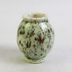 Vintage Miniature Green Bud Vase With Brown And Black Speckles 3 Inch Signed A H