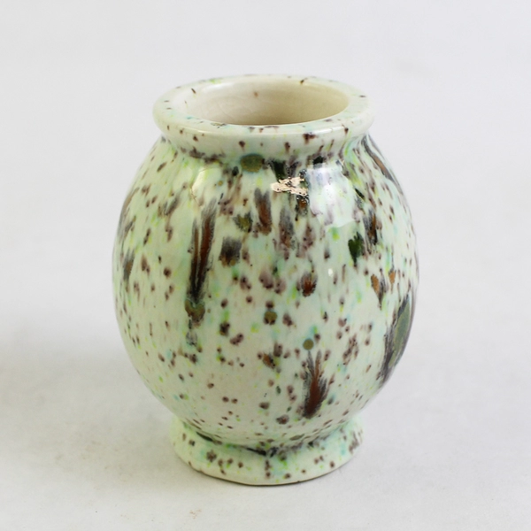 Vintage Miniature Green Bud Vase With Brown And Black Speckles 3 Inch Signed A H