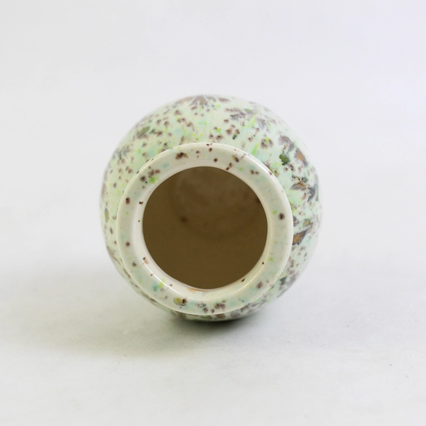 Vintage Miniature Green Bud Vase With Brown And Black Speckles 3 Inch Signed A H