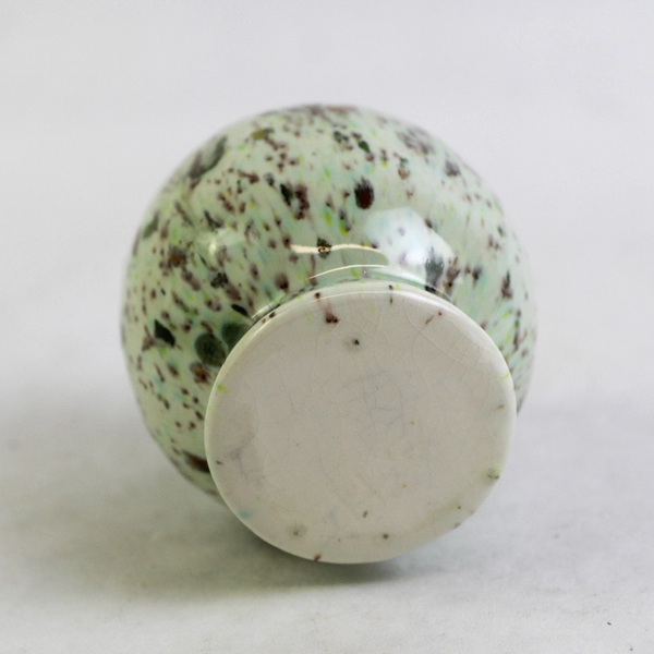 Vintage Miniature Green Bud Vase With Brown And Black Speckles 3 Inch Signed A H