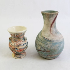 Lot of 2 Hand Painted Ceramic Vases Swirl Patterns 5.25 And 3.5 Inches