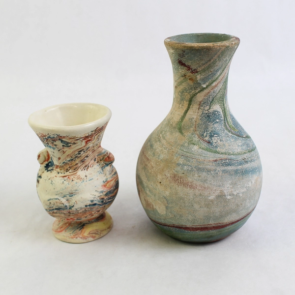 Lot of 2 Hand Painted Ceramic Vases Swirl Patterns 5.25 And 3.5 Inches