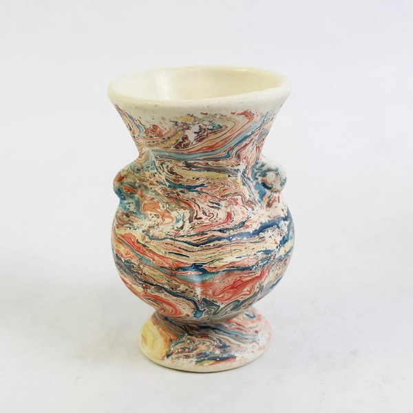 Lot of 2 Hand Painted Ceramic Vases Swirl Patterns 5.25 And 3.5 Inches