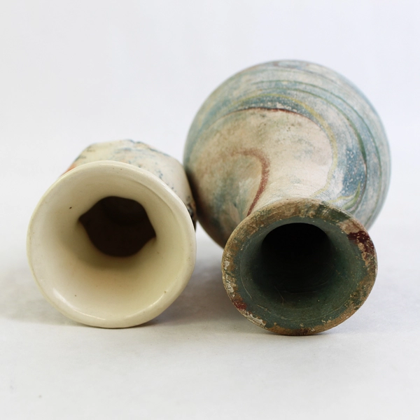 Lot of 2 Hand Painted Ceramic Vases Swirl Patterns 5.25 And 3.5 Inches