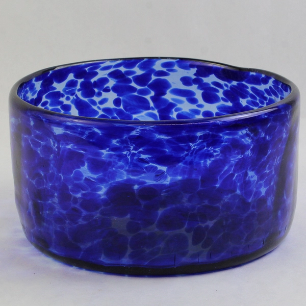 Vintage Blue Art Bowl Teign Valley Glass 7" Round