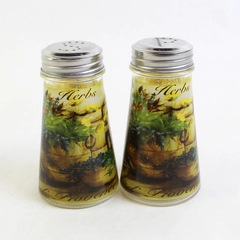 Circleware Glass Herb Design Salt and Pepper Shakers Stainless Steel Lid 