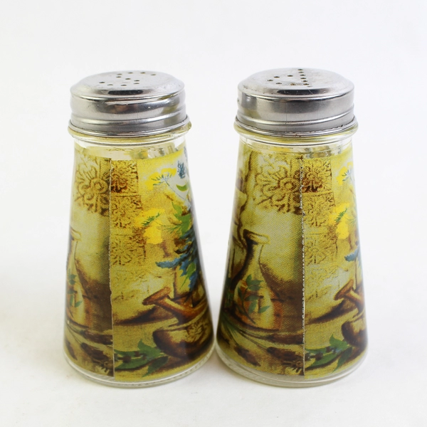 Circleware Glass Herb Design Salt and Pepper Shakers Stainless Steel Lid 