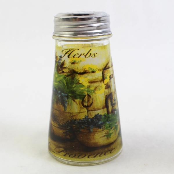 Circleware Glass Herb Design Salt and Pepper Shakers Stainless Steel Lid 