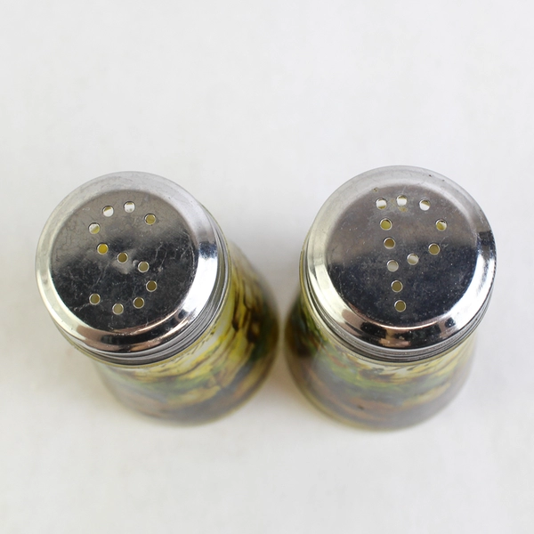 Circleware Glass Herb Design Salt and Pepper Shakers Stainless Steel Lid 