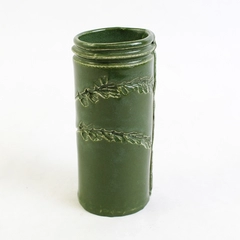 2011 Signed Handmade Green Ceramic Vase Impressed Wheat Pattern