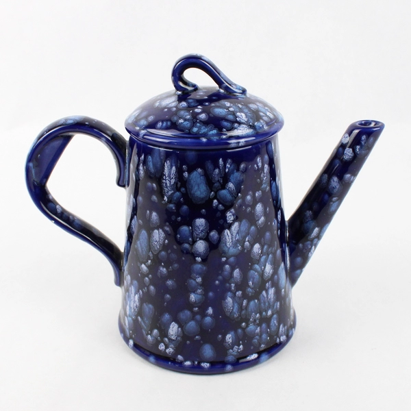 Vintage Hand Painted Blue Spongeware Coffee Pot Blue