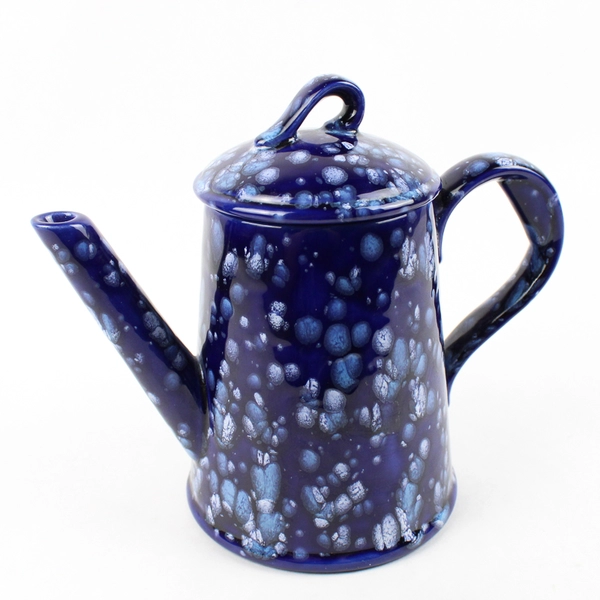 Vintage Hand Painted Blue Spongeware Coffee Pot Blue