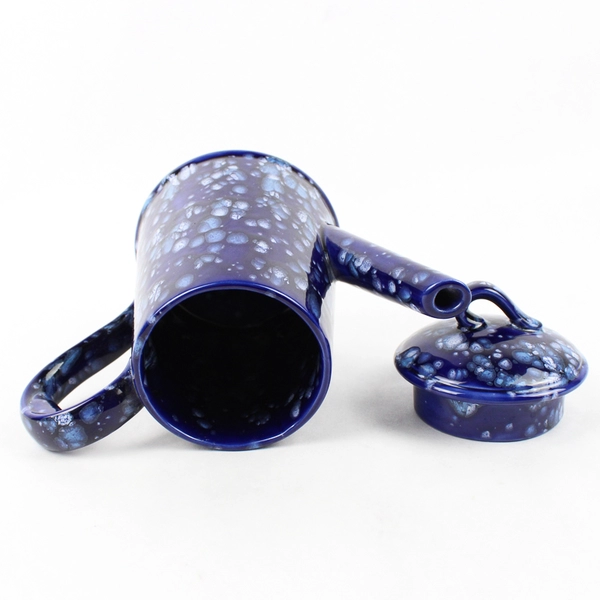 Vintage Hand Painted Blue Spongeware Coffee Pot Blue