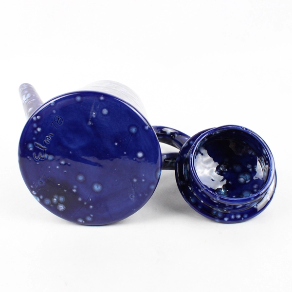 Vintage Hand Painted Blue Spongeware Coffee Pot Blue