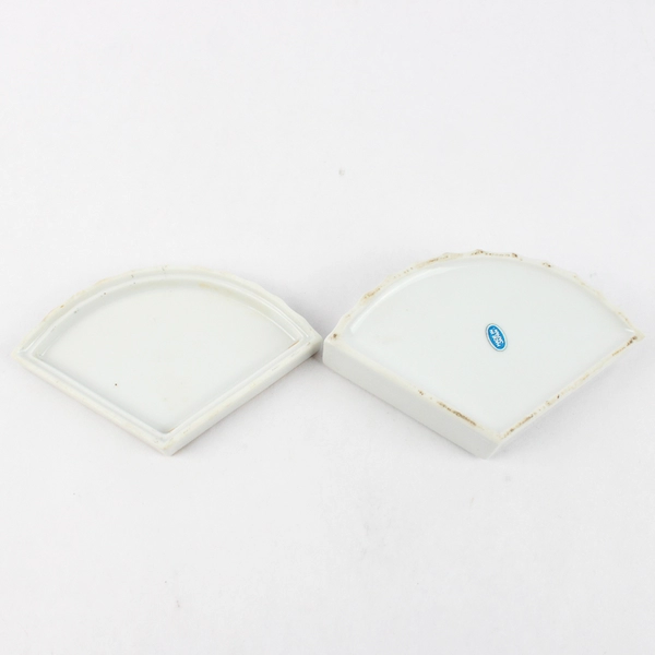 Porcelain Fan Shaped Trinket Box Floral Peacock, Made In Japan 