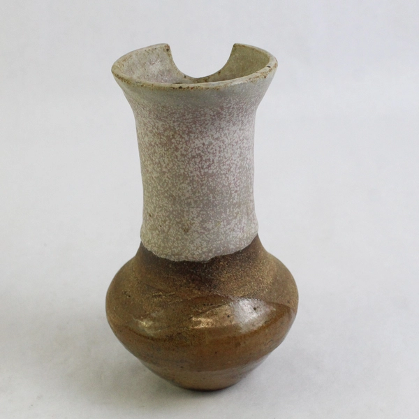 Handmade Pottery Vase Signed BH Tan Heavyweight Small 5.75" H x 3.5" W