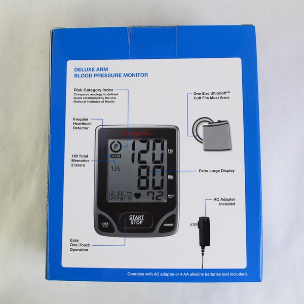 Walgreens Deluxe Arm Blood Pressure Monitor Universal Cuff XL Display NIB