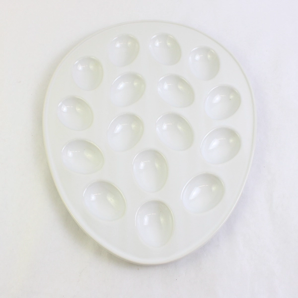 Kinfine Oval Ceramic Deviled Egg Plate Holds 16 Pieces