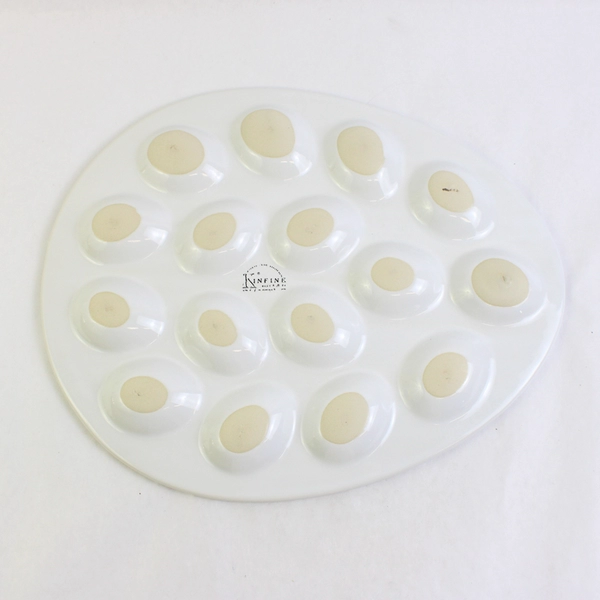 Kinfine Oval Ceramic Deviled Egg Plate Holds 16 Pieces