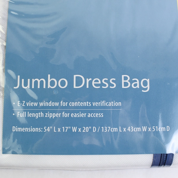 Mainstays Home White Jumbo Hanging Dress Bag 54x17x20" Closet Organizer New