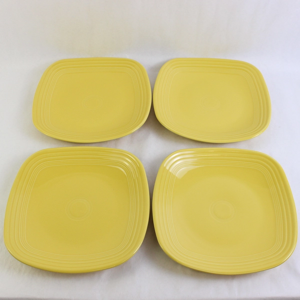 Lot of 4 Homer Laughlin Fiesta 10.75" Square Dinner Plates, Daffodil Yellow