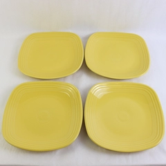 Lot of 4 Homer Laughlin Fiesta 10.75" Square Dinner Plates, Daffodil Yellow