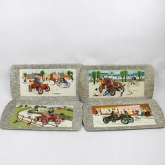 Set of 4 Vintage Kentley 1953 Antique Autos Pressed Board Serving Trays 17.25" L
