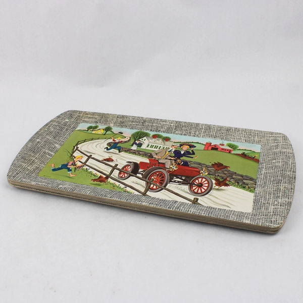 Set of 4 Vintage Kentley 1953 Antique Autos Pressed Board Serving Trays 17.25" L