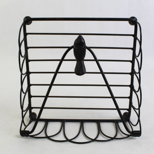 Black Metal Wire Cocktail Napkin Holder with Bird Accent