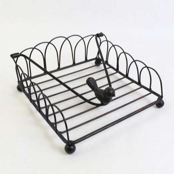 Black Metal Wire Cocktail Napkin Holder with Bird Accent