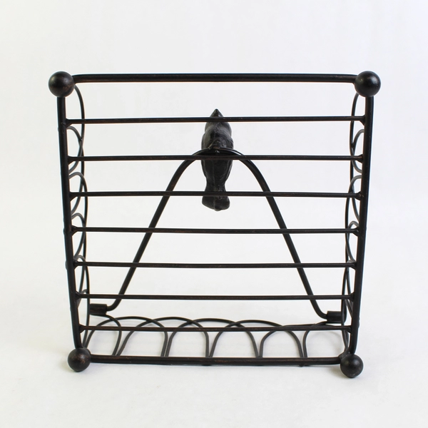 Black Metal Wire Cocktail Napkin Holder with Bird Accent