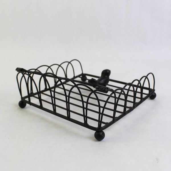 Black Metal Wire Cocktail Napkin Holder with Bird Accent