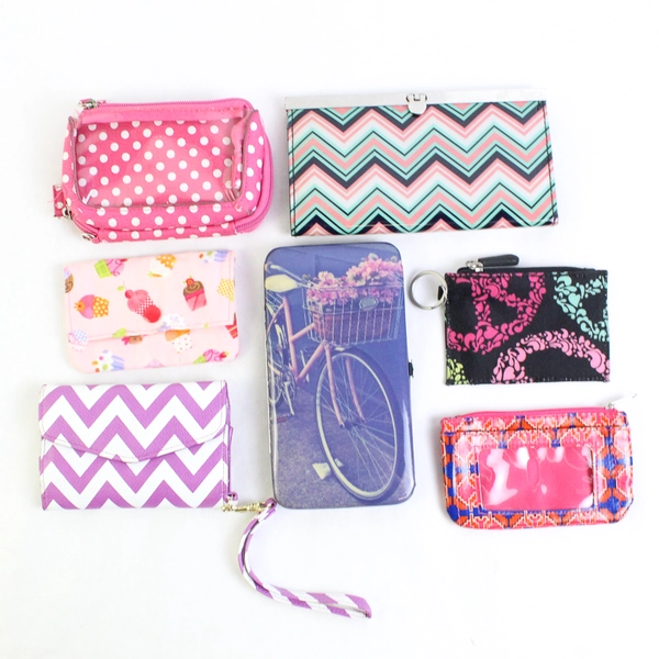 Lot of 7 Girls' Wallets Various Patterns and Colors