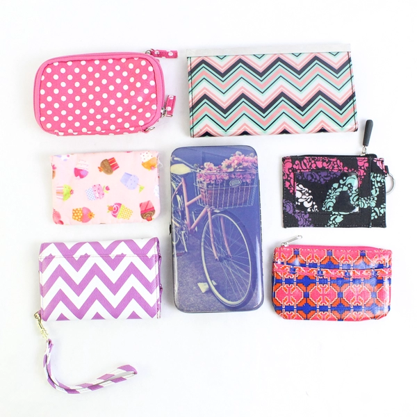 Lot of 7 Girls' Wallets Various Patterns and Colors