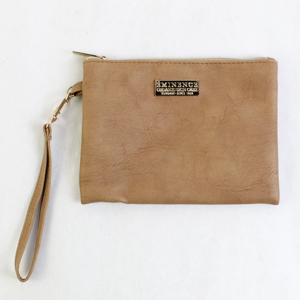 Eminence Organic Skin Care Beige Faux Leather Wristlet Cosmetic Bag