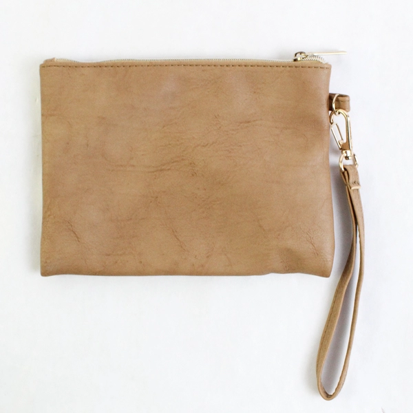 Eminence Organic Skin Care Beige Faux Leather Wristlet Cosmetic Bag