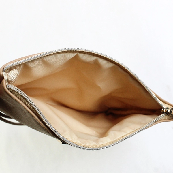 Eminence Organic Skin Care Beige Faux Leather Wristlet Cosmetic Bag