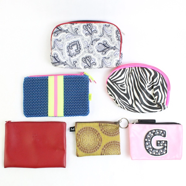 Lot of 6 Women's Small Cosmetic Bags Various Colors