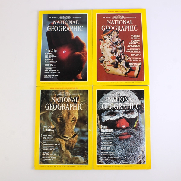 Vintage Lot of 4 National Geographic Magazines Aug Oct Nov & Dec 1982